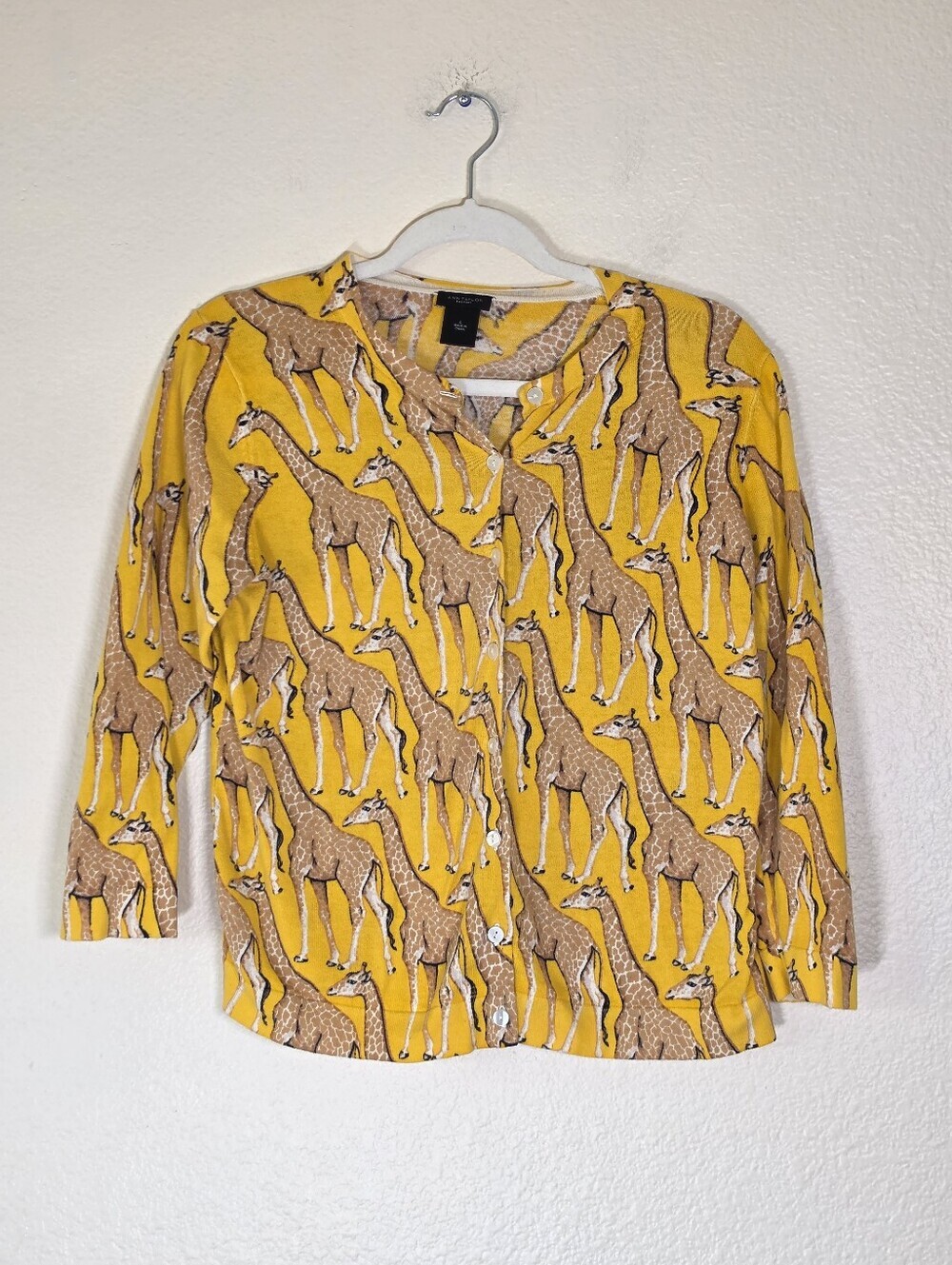 Ann Taylor Giraffe Print Yellow Cardigan L